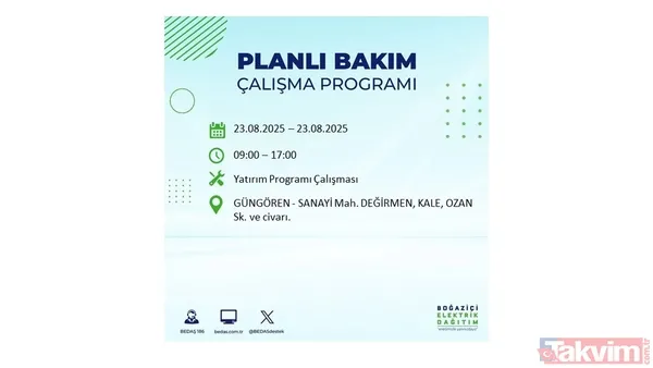 📌23 Ağustos Cumartesi İstanbul'da Elektrik Kesintisi Yaşanacak İlçeler