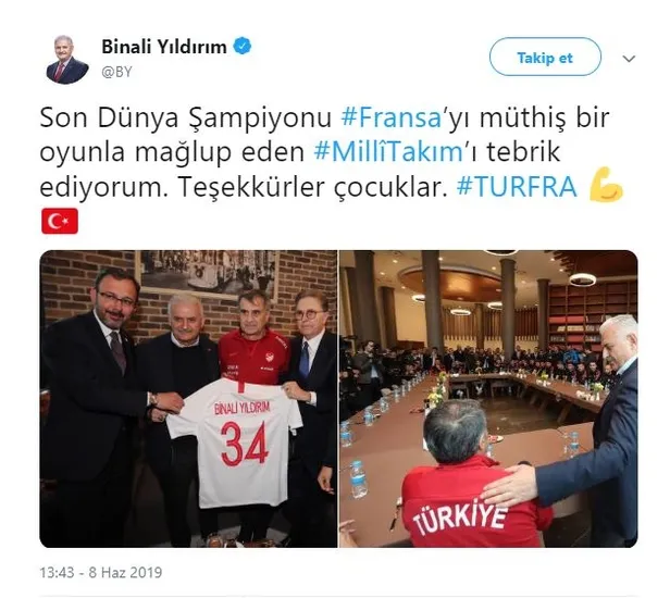 Binali Yıldırım'dan Millilere tebrik-1