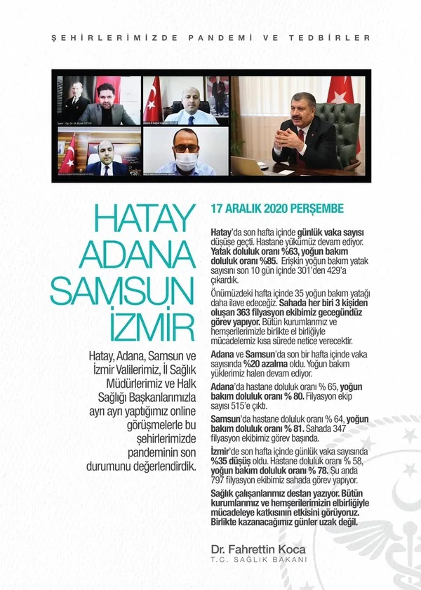 Sağlık Bakanı Fahrettin Koca o illere vurgu yaptı! Koronavirüs kısıtlamaları sonuç veriyor... İşte İzmir Hatay Adana Samsun'da son durum-4