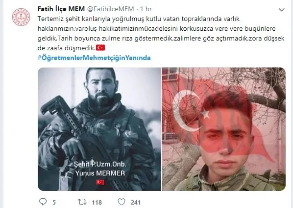 Öğretmenler Mehmetçiğin Yanında hashtag'ine destek mesajları yağdı-1