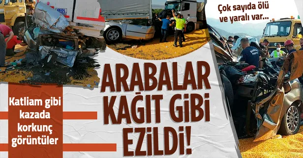 Manisa Salihli'de katliam gibi kaza! 3 TIR 2 otomobil birbirine girdi: Ölü ve yaralılar var
