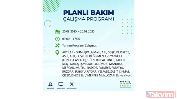 ⚫20 Ağustos 2025 İstanbul'da Elektrik Kesintisi Yaşanacak İlçe Ve Mahalleler