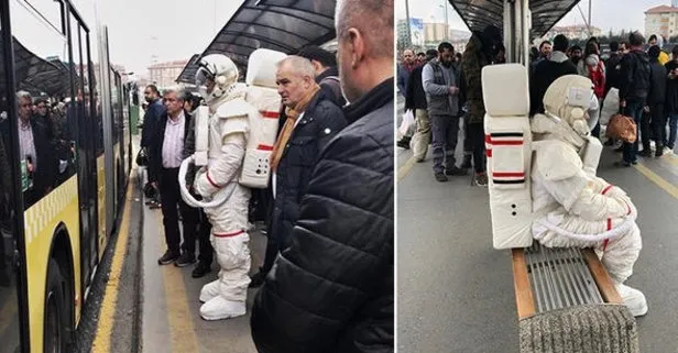 İstanbul Uzunçayır’da metrobüse astronot kıyafetiyle binen adam şaşırttı!