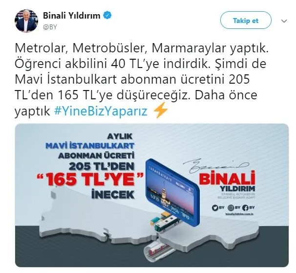 Binali Yildirim Dan Istanbullulara Yeni Indirim Mujdesi Mavi Istanbulkart Takvim