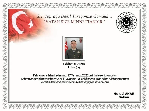 Pençe-Kilit'ten acı haber: Piyade Uzman Çavuş Selahattin Taşkın şehit oldu!-2