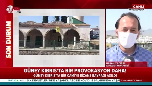 Güney Kıbrıs'ta camiye alçak saldırı! Bu kez Bizans bayrağı astılar