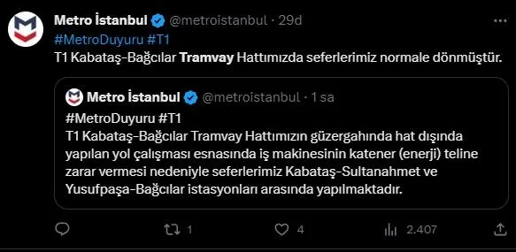 İstanbul'da ulaşım çilesi: Kabataş-Bağcılar Tramvay Hattı'nın bir bölümünde seferler yapılamadı-1
