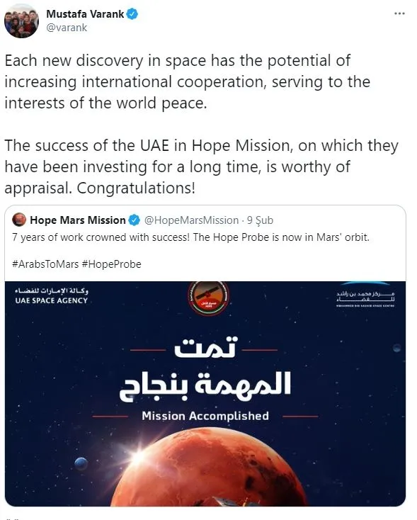 bakan-varankin-paylasimina-turkce-cevap-veren-baeli-bakan-sarah-el-amiri-turkiyeye-uzay-calismalarinda-basari-diledi-1613688278125.jpg Bakan Varank‘ın paylaşımına Türkçe cevap veren BAE'li Bakan Sarah el Amiri Türkiye’ye uzay çalışmalarında başarı diledi-2