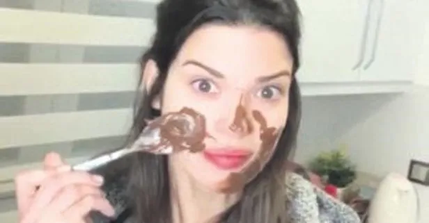 Larissa Gacemer kaşık kaşık çikolatayı yüzüne sürdü