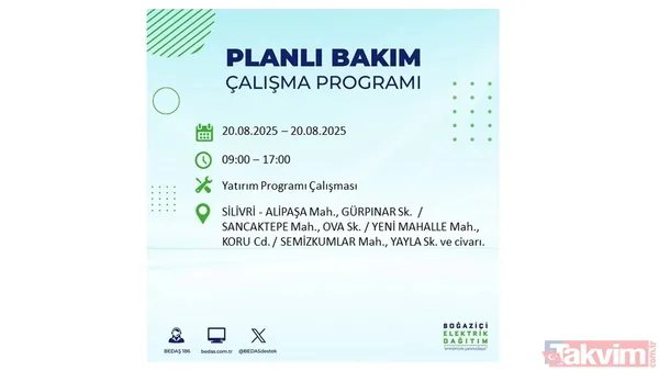 ⚫20 Ağustos 2025 İstanbul'da Elektrik Kesintisi Yaşanacak İlçe Ve Mahalleler