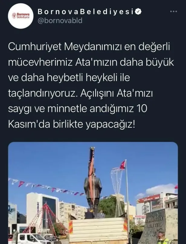 CHP’li Bornova Belediyesi’nden depremin vurduğu İzmir’e yeni Atatürk heykeli