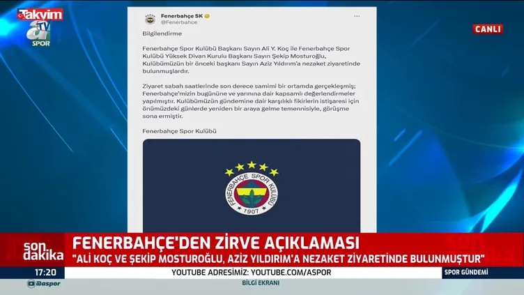 Fenerbahçe’den zirve açıklaması