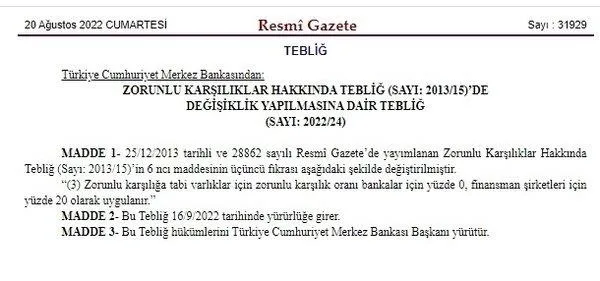 Son dakika: Karar Resmi Gazete'de yayımlandı! Merkez Bankası’ndan zorunlu karşılık düzenlemesi-2