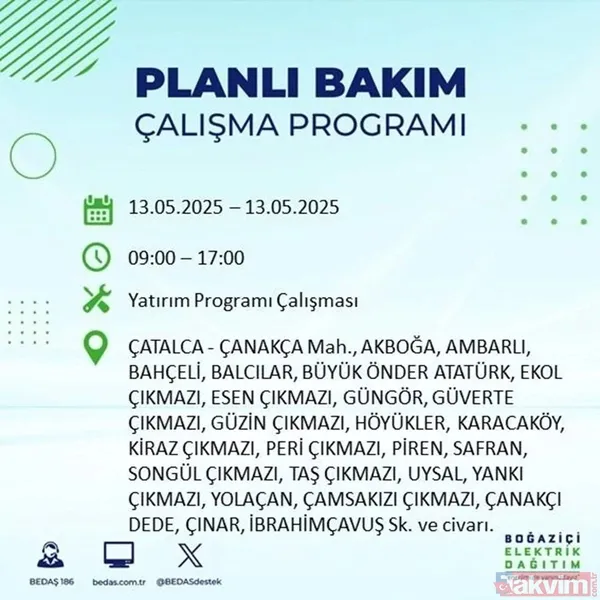 BEDAŞ duyurdu: 13 Mayıs Salı İstanbul'un 24 ilçesinde elektrikler kesilecek - 34