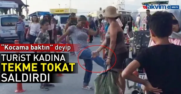 Kocama baktın deyip turist kadına tekme tokat saldırdı