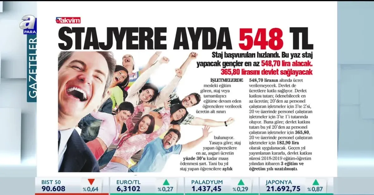 Stajyere ayda 548 TL