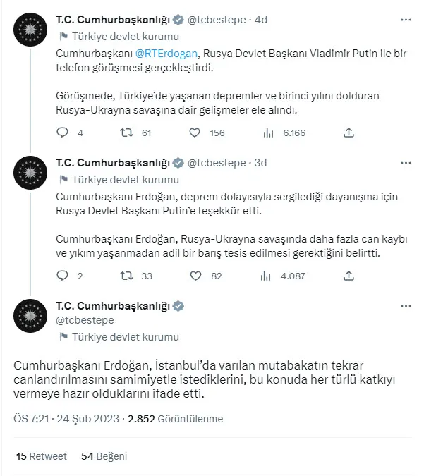 Başkan Recep Tayyip Erdoğan, Putin ile görüştü! Rusya - Ukrayna savaşı masada: Depremde sağlanan destek için teşekkür-2