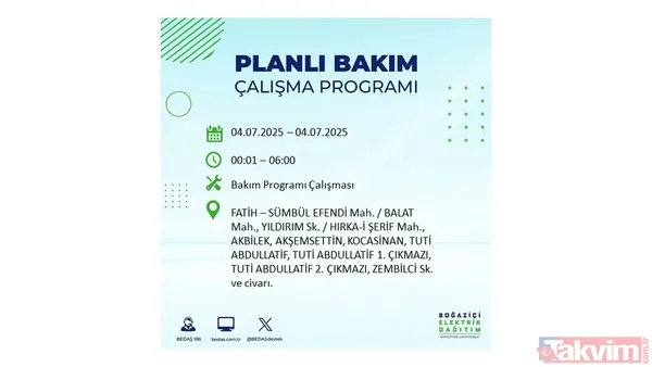 4 Temmuz'da İstanbul'da Elektrik Kesintisi Yaşanacak İlçeler