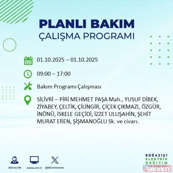 🔴1 Ekim 2025 İstanbul'da Elektrik Kesintisi Yaşanacak İlçeler