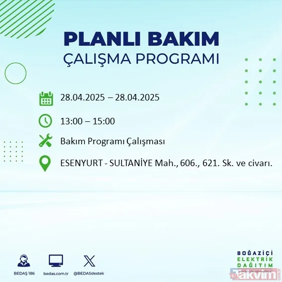 İSTANBUL ELEKTRİK KESİNTİSİ: BEDAŞ 28 Nisan 2025 Pazartesi elektriklerin gideceği ilçeleri duyurdu - 45