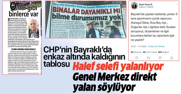 İzmir Depremi sonrası Bayraklı'da yıkılan binalarla ilgili CHP'li yöneticiler birbirleriyle çelişti