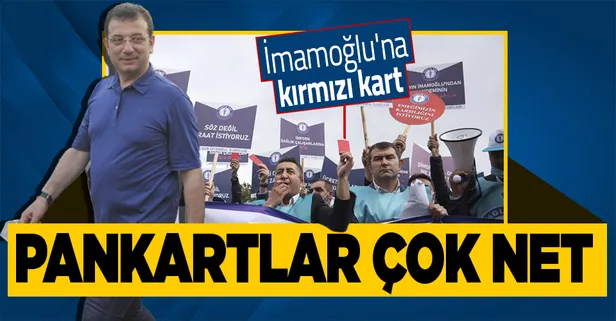 Sağlık çalışanlarından İBB önünde protesto! CHP'li Ekrem İmamoğlu’na kırmızı kart gösterdiler