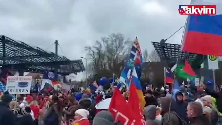 ABD'nin Almanya'daki hava üssünde protesto! Binlerce kişi 