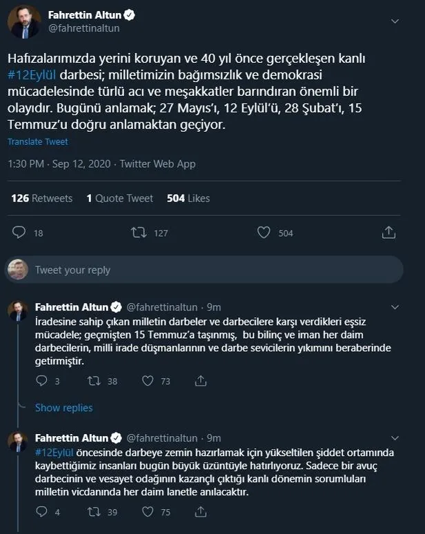 Son dakika: İletişim Başkanı Fahrettin Altun'dan 12 Eylül mesajı: Söz de karar da aziz milletimizindir-2