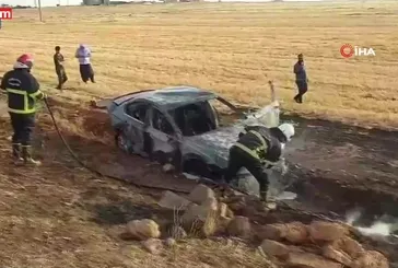 Şarampole devrilen otomobil yandı: 1 yaralı