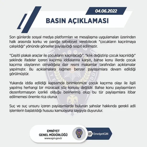 EGM'den 'çocuk kaçırma' provokasyonuyla ilgili flaş açıklama: Adli işlemler başlatıldı!-2