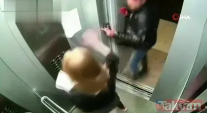 Rus çift önce kavga edip asansörü kana buladı sonra temizledi! O anlar kamerada