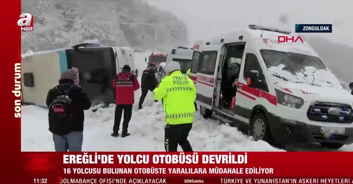 SON DAKİKA VİDEO: Zonguldak'ta yolcu otobüsü devrildi! Çok sayıda yaralı var