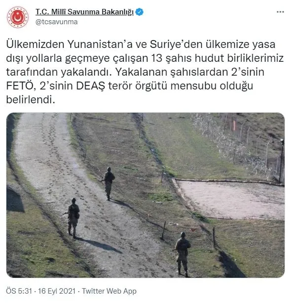 msb-duyurdu-yunanistan-ve-suriyeden-ulkeye-sizmaya-calisan-fetocu-ve-deasli-teroristler-yakalandi-1631803850116.jpg MSB duyurdu! Yunanistan ve Suriye'den ülkeye sızmaya çalışan FETÖ'cü ve DEAŞ'lı teröristler yakalandı-1