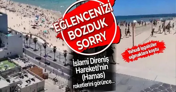 İslamî Direniş Hareketi’nin Hamas roket saldırısını gören İsrail plajındaki Yahudi siviller sığınaklara koştu