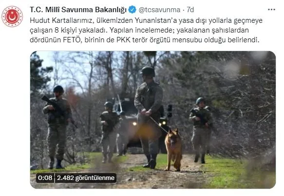 Son dakika: MSB duyurdu: Yunanistan'a kaçmak isteyen 8 kişi yakalandı-1