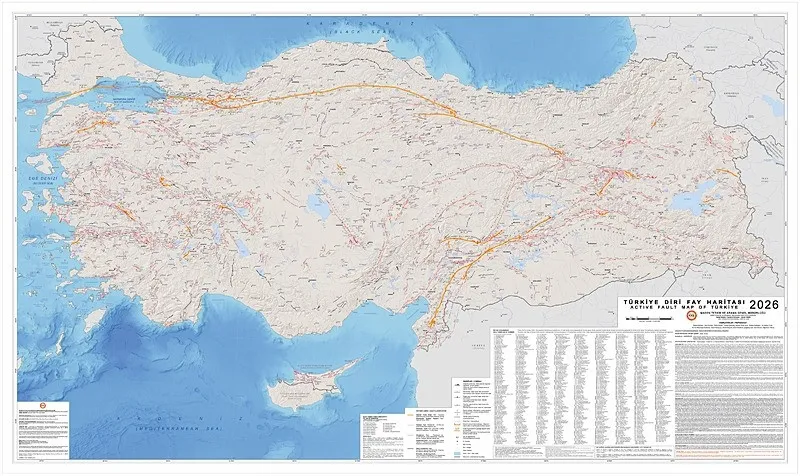 mta-turkiye-diri-fay-haritasini-13-yil-sonra-guncelledi-1782114543281.jpeg Maden Tetkik ve Arama (MTA) Genel Müdürü Vedat Yanık, MTA'nın ayrıntılı saha çalışmaları ve akademik araştırmalarla sağladığı veri birikimi desteğiyle Türkiye Diri Fay Haritası'nın 13 yıl sonra güncellendiğini bildirdi. ( Enerji ve Tabii Kaynaklar Bakanlığı - Anadolu Ajansı )