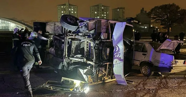 Gaziantep'te polis midibüsü devrildi! Yaralılar var