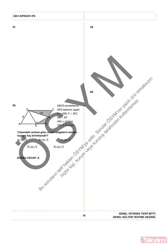 2021 KPSS soru kitapçığı ve cevap anahtarı | A Grubu ve Öğretmenlik (GY-GK- Eğitim Bilimleri) soruları