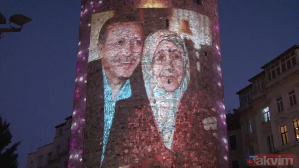 Anneler Günü, Galata Kulesi'ne yansıtılan fotoğraflarla kutlandı! Mustafa Kemal Atatürk ve Başkan Erdoğan... - 2