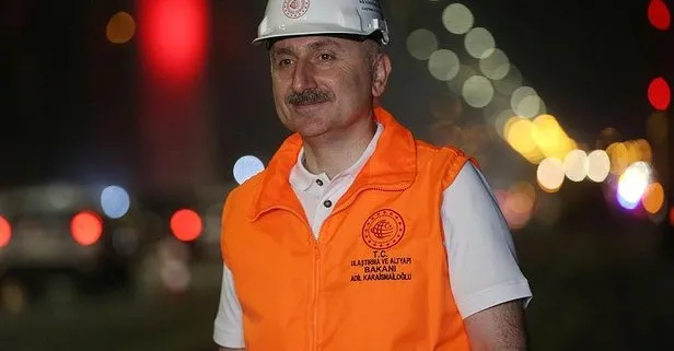 Ulaştırma Bakanı Adil Karaismailoğlu Fatih Sultan Mehmet Köprüsü’nde başlayan asfalt bakım çalışmasını inceledi