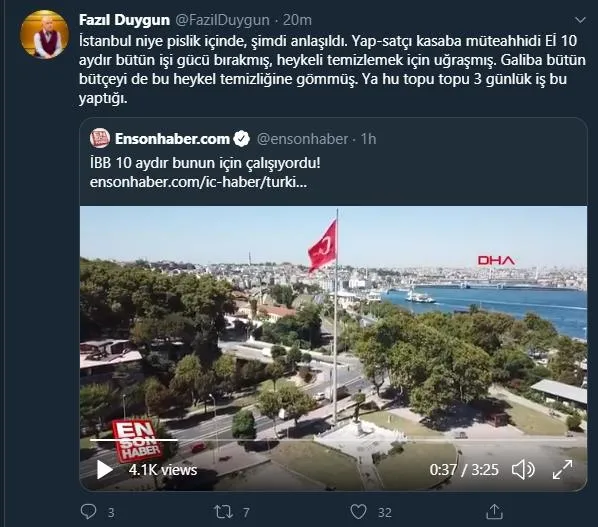 CHP’li İBB Sarayburnu Parkı’ndaki Atatürk Anıtı’nı 10 ayda temizledi