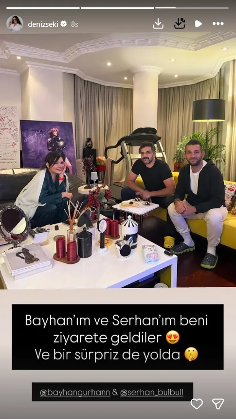 Deniz Seki'nin evinde düşerek leğen kemiğini kırması ve ameliyat olması üzerine, Bayhan eski jüri üyesini evinde geçmiş olsun ziyaretine gitti.