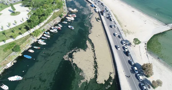 Küçükçekmece açıklarında korkutan görüntü: Adeta müsilaj adası oluştu