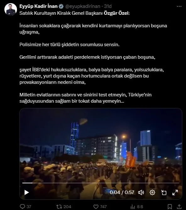 AK Parti Milletvekili Eyyüp Kadir İnan'ın paylaşımı (Ekran görüntüsü)