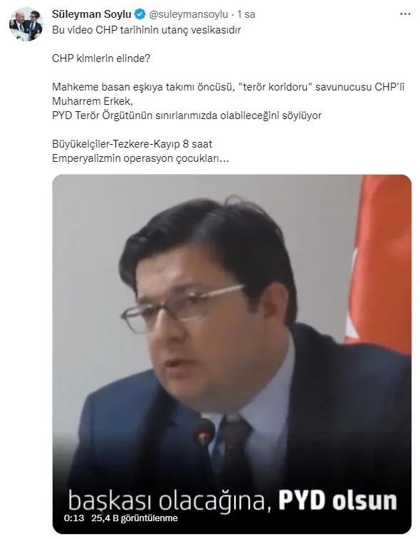 icisleri-bakani-suleyman-soylu-chpli-muharrem-erkekin-sinirimizda-pyd-olsun-dedigi-videoyu-paylasti-emperyaliz-1667211525611.jpg İçişleri Bakanı Süleyman Soylu CHP'li Muharrem Erkek'in 'Sınırımızda PYD olsun' dediği videoyu paylaştı: Emperyalizmin operasyon çocukları-3