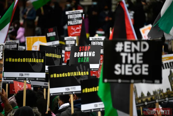 SON DAKİKA: Filistinlilerin katledilmesi protesto ediliyor! Binler Londra'da İsrail Büyükelçiliği'ne yürüyor - 28