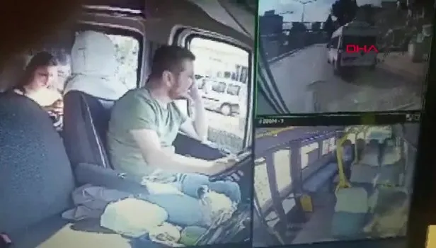 Hat kavgasında minibüslerin camları kırıldı; yolcuların yaşadığı panik kamerada