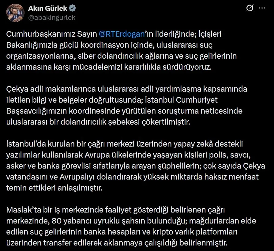 Bakan Gürlek'in paylaşımı