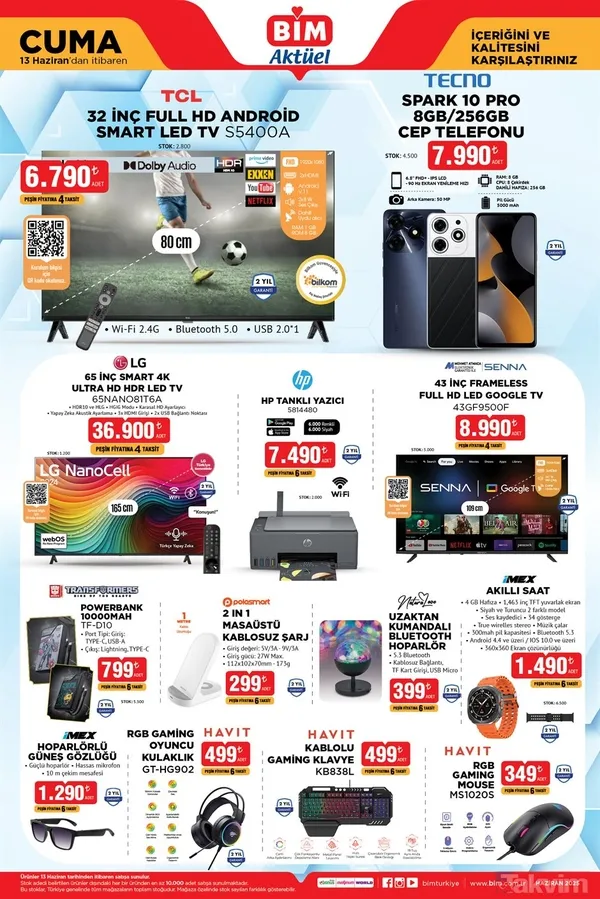 📺 Televizyon & Teknoloji Ürünleri 📺 Tcl 32" Full Hd Android Smart Led Tv – 6.790 Tl 📱 Tecno Spark 10 Pro Cep Telefonu – 7.990 Tl 📺 Lg 65" Smart 4K Ultra Hd...