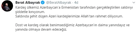 Son dakika: Hazine ve Maliye Bakanı Berat Albayrak'tan Ermenistan'a sert tepki!-1